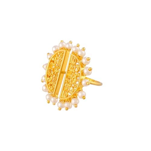 VOYLLA Nazakat Afreen Statement Open Ring For Women|Pearl Beaded Women Statement Rings|Gift For Women |Women's Gift|Valentine Gift| - Image 4