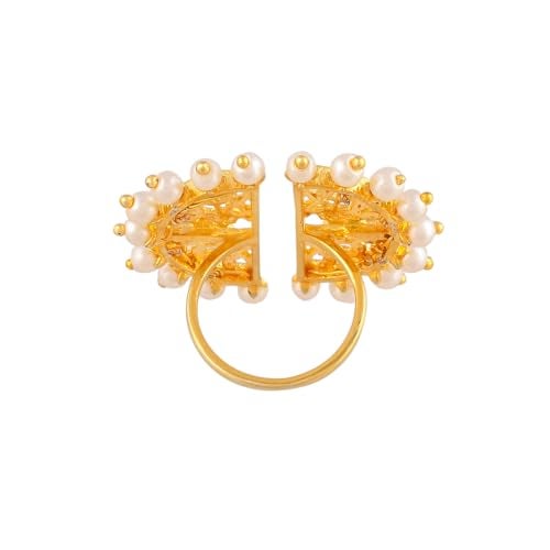 VOYLLA Nazakat Afreen Statement Open Ring For Women|Pearl Beaded Women Statement Rings|Gift For Women |Women's Gift|Valentine Gift| - Image 5