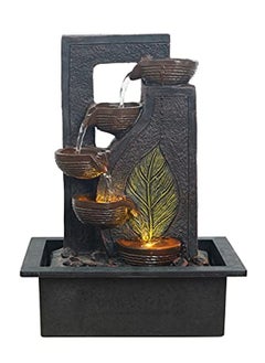 CHRONIKLE Polyresin Table Top Black 4 Diya Steps Green Leaf Design Indoor Waterfall Fountain for Home Decor with LED Lights Speed Controller Pump Size 40 x 295 x 22CM Weight 2250grm