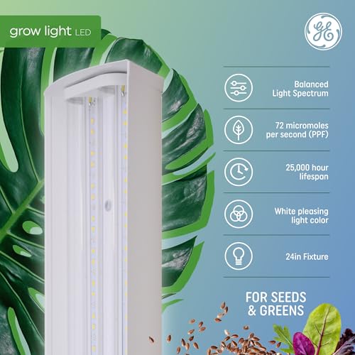 GE LED Grow Light for Indoor Plants Integrated LED Light Fixture for Seeds and Greens Balanced Light Spectrum 25000 Hours Lifespan 72 PPF 24 Inches 1 Pack Packaging May Vary - Image 3