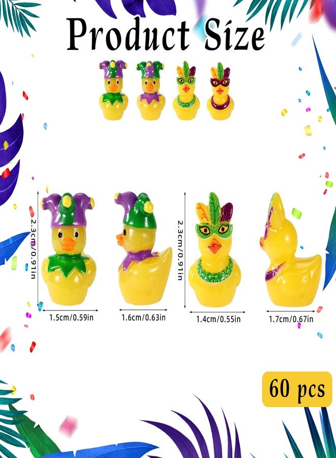 Sinbana 60pcs Mardi Gras Duckies, Resin Mini Small Little Tiny Miniature Duck Bulk Funny Cruise Ship Ornaments Toys Mardi Gras Birthday Shower Party Favors Decorations Supplies Gifts Carnival (Clown+Mask) - Image 2