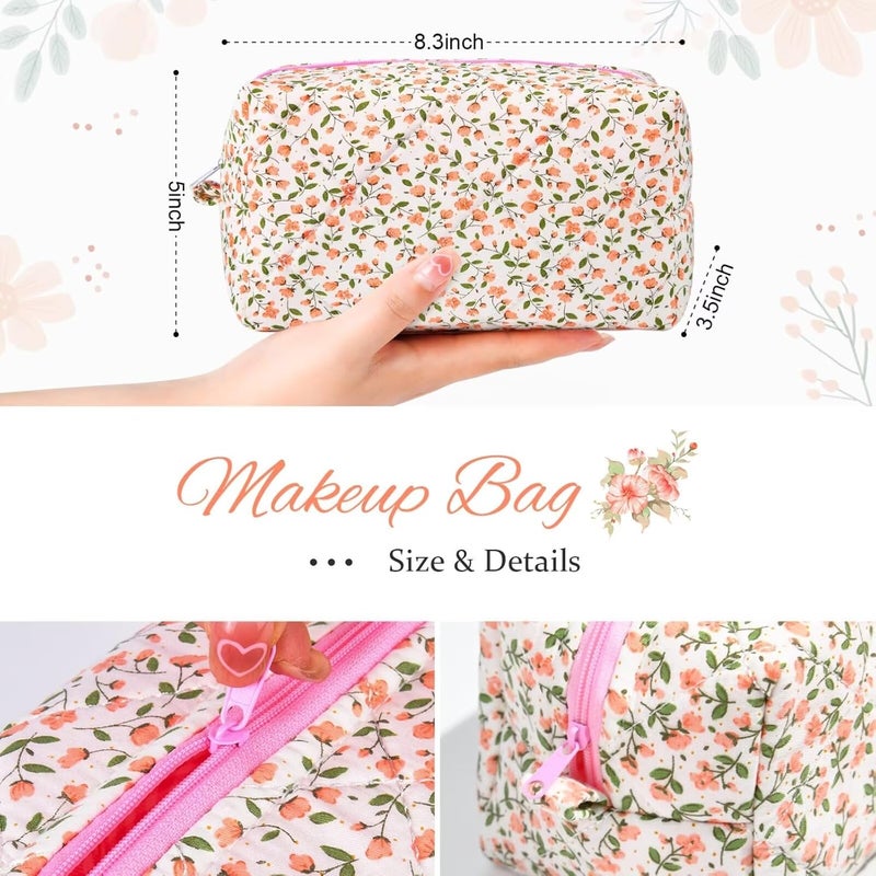 Cute Quilted Makeup Bag - Pink Floral Cosmetic Organizer for Women - Image 2