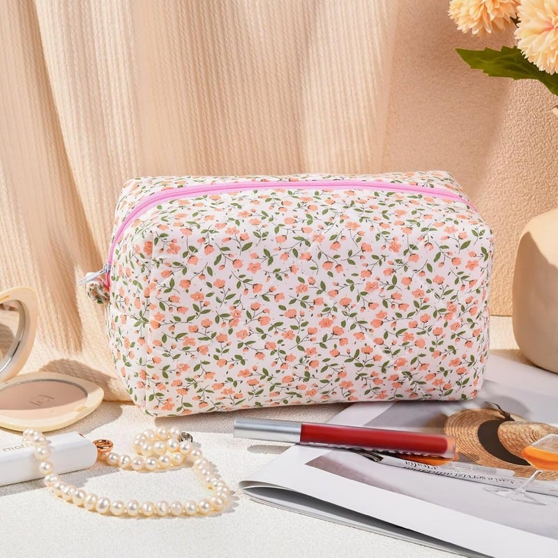 Cute Quilted Makeup Bag - Pink Floral Cosmetic Organizer for Women - Image 3