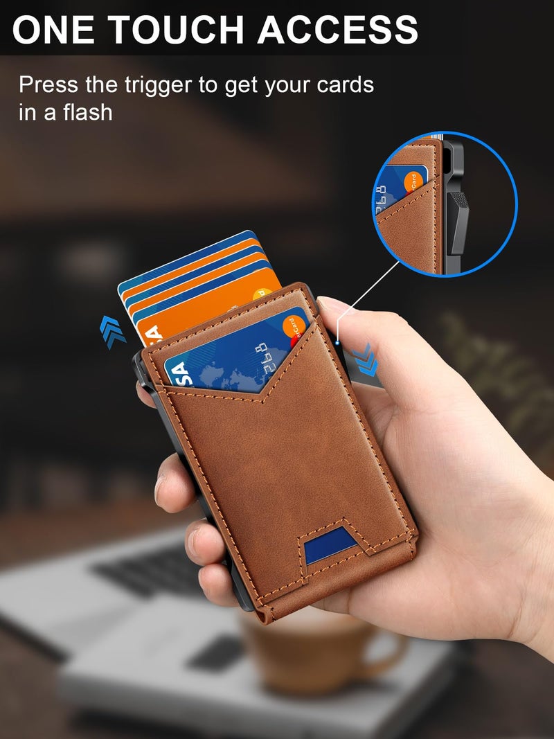 kafellon محفظة للرجال RFID مع نافذتين للهوية ومشبك نقود، حامل بطاقات نحيف قابل للفتح لـ 10-12 بطاقة، محفظة ذكية ثنائية الطي بأسلوب بسيط للجيب الأمامي، حامل بطاقات ائتمان معدني مدمج، هدايا للرجال - Image 2