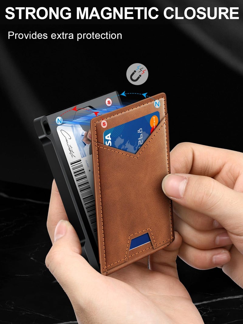 kafellon محفظة للرجال RFID مع نافذتين للهوية ومشبك نقود، حامل بطاقات نحيف قابل للفتح لـ 10-12 بطاقة، محفظة ذكية ثنائية الطي بأسلوب بسيط للجيب الأمامي، حامل بطاقات ائتمان معدني مدمج، هدايا للرجال - Image 3