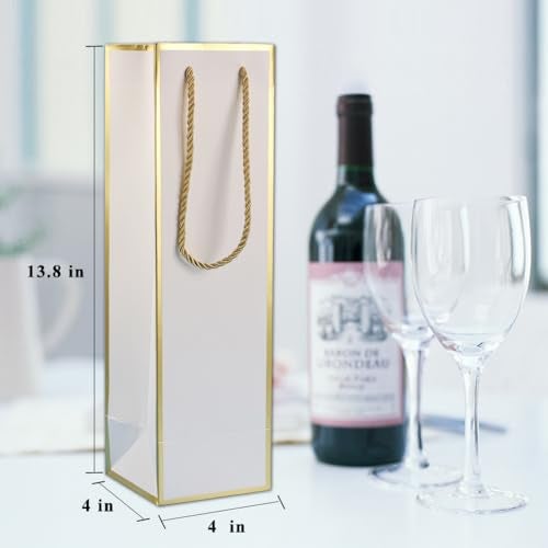 Miraclekoo Wine Gift Bag for Wine Bottles, 4 Pcs Luxury Wine Bottle Gift Bags, 4"x4"x13.8" Whiskey/Liquor Wine Bottle Bags For Gifts,Gold Foil White Wine Bags with Handles - Image 3