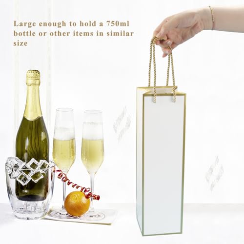 Miraclekoo Wine Gift Bag for Wine Bottles, 4 Pcs Luxury Wine Bottle Gift Bags, 4"x4"x13.8" Whiskey/Liquor Wine Bottle Bags For Gifts,Gold Foil White Wine Bags with Handles - Image 4