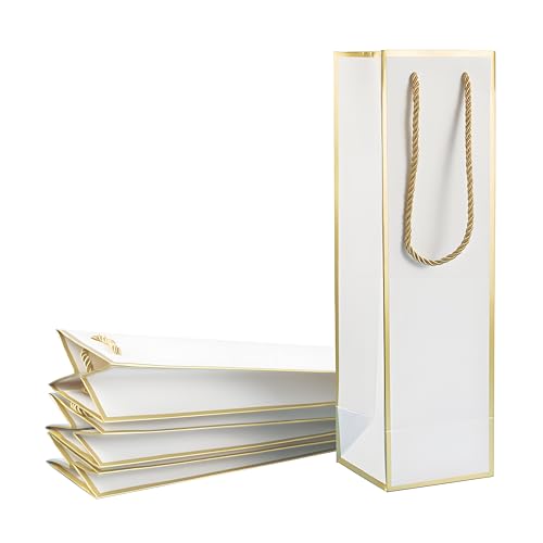 Miraclekoo Wine Gift Bag for Wine Bottles, 4 Pcs Luxury Wine Bottle Gift Bags, 4"x4"x13.8" Whiskey/Liquor Wine Bottle Bags For Gifts,Gold Foil White Wine Bags with Handles - Image 1