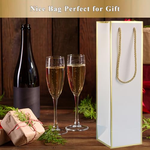 Miraclekoo Wine Gift Bag for Wine Bottles, 4 Pcs Luxury Wine Bottle Gift Bags, 4"x4"x13.8" Whiskey/Liquor Wine Bottle Bags For Gifts,Gold Foil White Wine Bags with Handles - Image 5