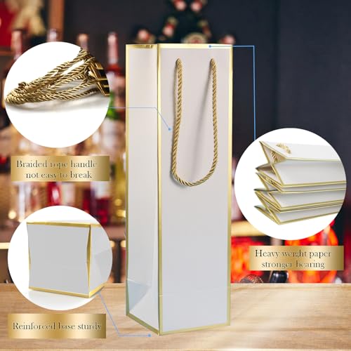 Miraclekoo Wine Gift Bag for Wine Bottles, 4 Pcs Luxury Wine Bottle Gift Bags, 4"x4"x13.8" Whiskey/Liquor Wine Bottle Bags For Gifts,Gold Foil White Wine Bags with Handles - Image 2