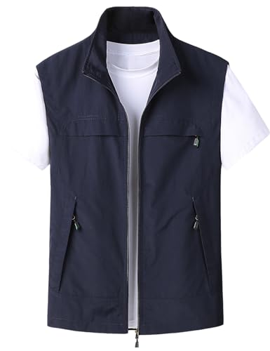 Gihuo Mens Casual Lightweight Travel Vest Summer Utility Safari Vest Sleeveless Jackets for Travel Hiking Fishing(Navy-L) - Image 1