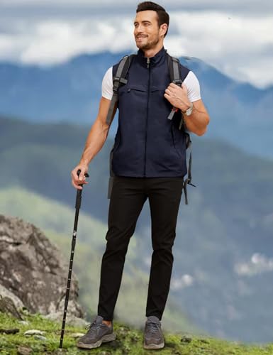 Gihuo Mens Casual Lightweight Travel Vest Summer Utility Safari Vest Sleeveless Jackets for Travel Hiking Fishing(Navy-L) - Image 5