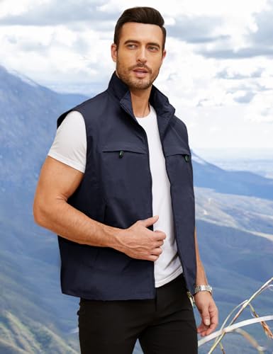 Gihuo Mens Casual Lightweight Travel Vest Summer Utility Safari Vest Sleeveless Jackets for Travel Hiking Fishing(Navy-L) - Image 2