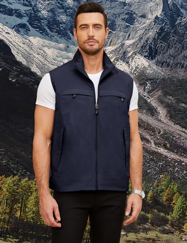 Gihuo Mens Casual Lightweight Travel Vest Summer Utility Safari Vest Sleeveless Jackets for Travel Hiking Fishing(Navy-L) - Image 3