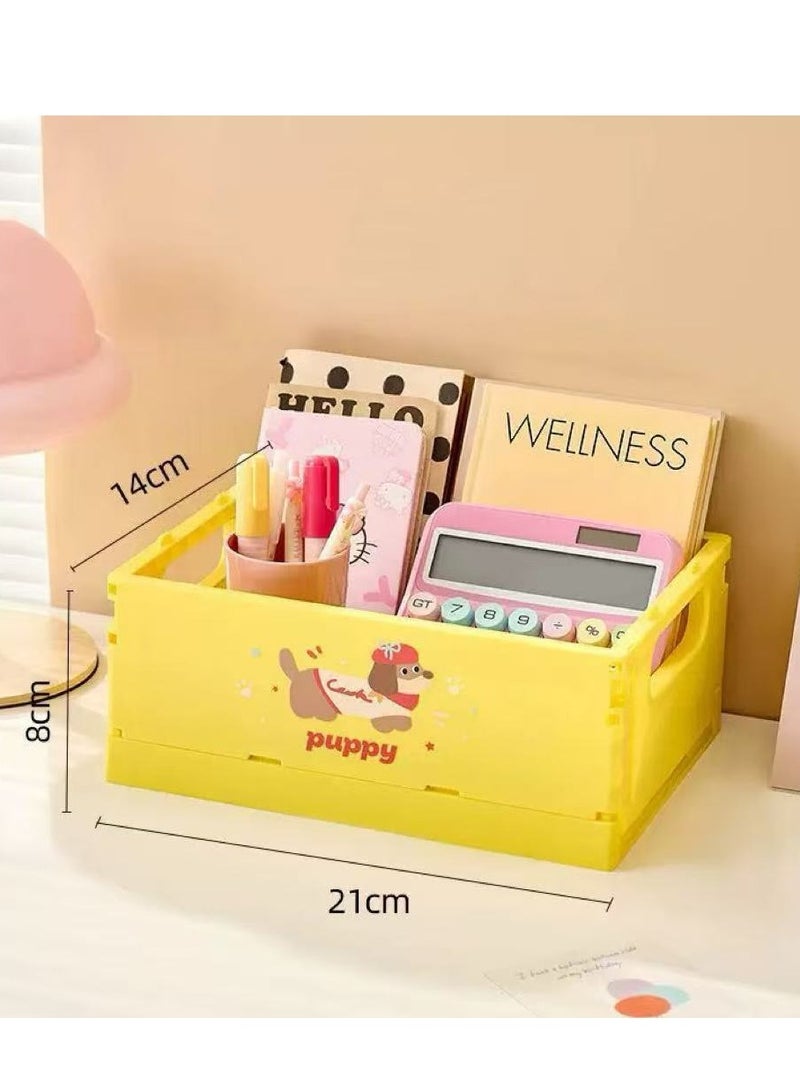 The yellow desktop storage box can be used to store small items on the desk, such as pens, calculators, notebooks, etc. The box is decorated with a puppy pattern. - Image 1