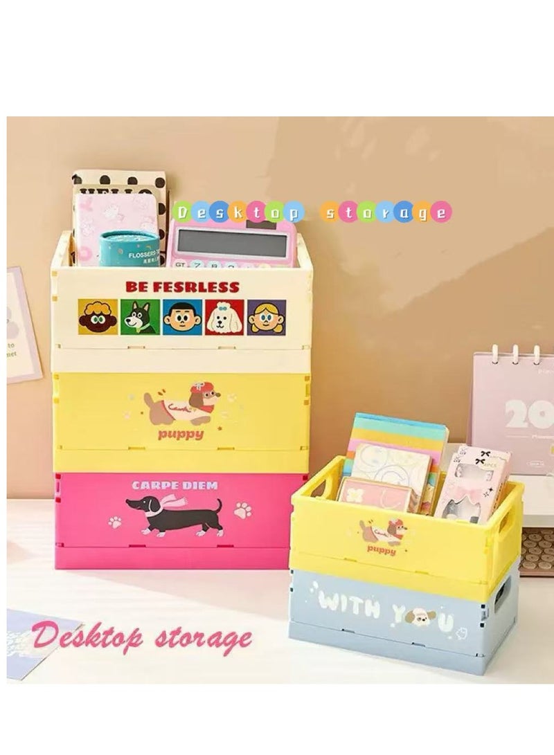 The yellow desktop storage box can be used to store small items on the desk, such as pens, calculators, notebooks, etc. The box is decorated with a puppy pattern. - Image 2