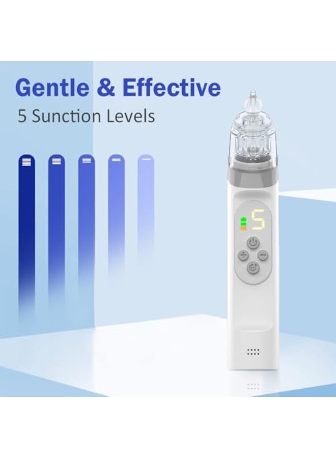 Nasal Aspirator Baby, Baby Nose Suckers with 3 Silicone Tips and 5 Adjustable Suction Levels, Anti-Backflow Nose Cleaner with Music & Light Soothing, Rechargeable for Newborns and Toddlers - Image 2