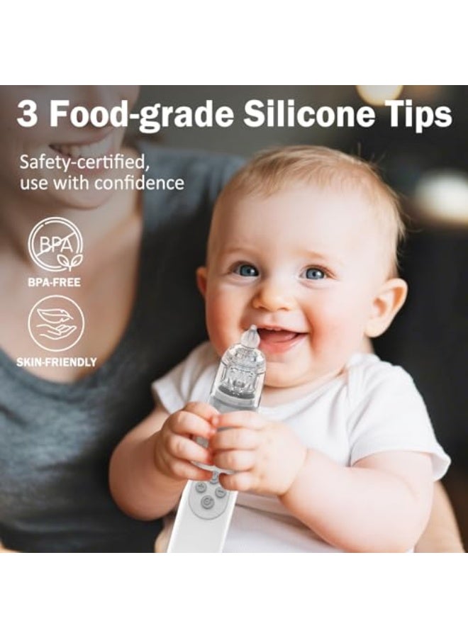 Nasal Aspirator Baby, Baby Nose Suckers with 3 Silicone Tips and 5 Adjustable Suction Levels, Anti-Backflow Nose Cleaner with Music & Light Soothing, Rechargeable for Newborns and Toddlers - Image 4