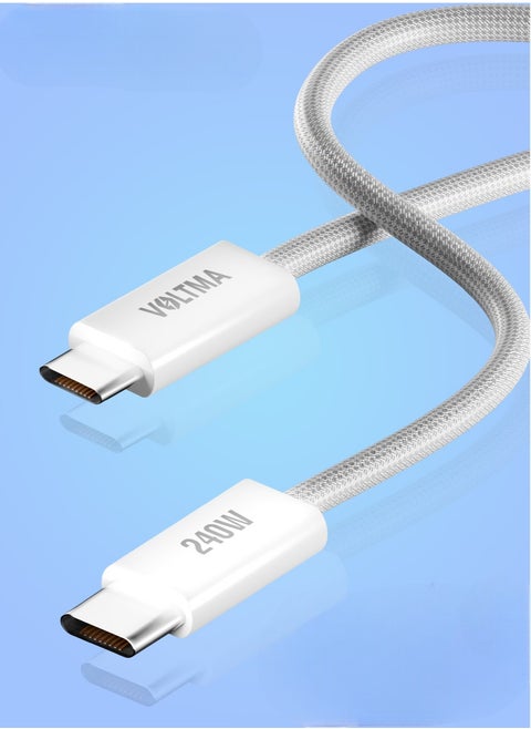 240W USB C to USB C 3A 1 Meter Premium Nylon Braided Fast Charging Cable, C to C Data Cable Cord, Type C Fast Charging Lead Compatible for iPhone 15 Pro/Max, MacBook Pro, Dell HP Laptop_Grey