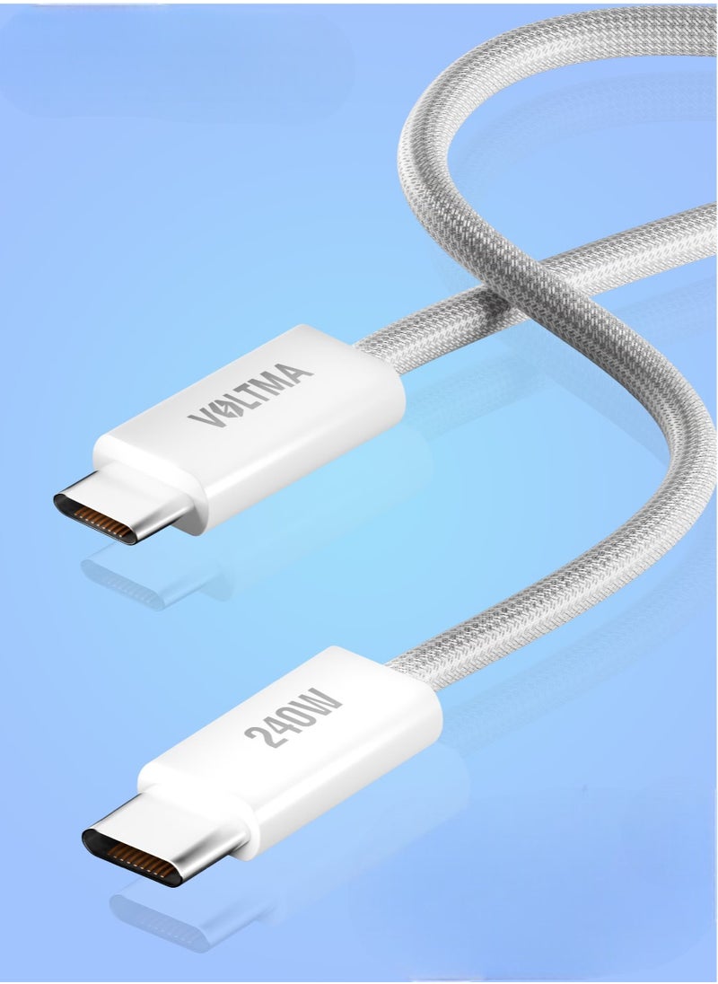 240W USB C to USB C 3A 1 Meter Premium Nylon Braided Fast Charging Cable, C to C Data Cable Cord, Type C Fast Charging Lead Compatible for iPhone 15 Pro/Max, MacBook Pro, Dell HP Laptop_Grey