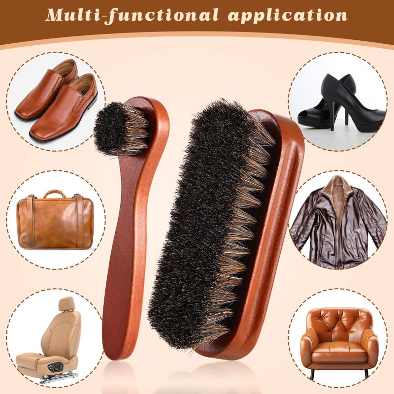 ZJoey 2 Pcs Horsehair Shine Shoes Brush Kit Polish Dauber Applicators Cleaning Leather Shoes Boots Care Brushes Suede Cleaner Brush(2 Pcs Style F)  - Image 4