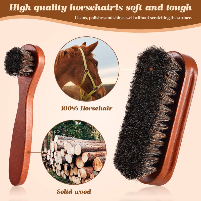 ZJoey 2 Pcs Horsehair Shine Shoes Brush Kit Polish Dauber Applicators Cleaning Leather Shoes Boots Care Brushes Suede Cleaner Brush(2 Pcs Style F)  - Image 2