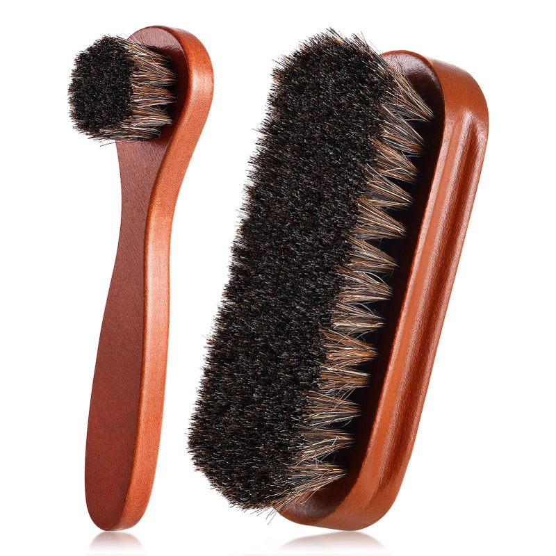 ZJoey 2 Pcs Horsehair Shine Shoes Brush Kit Polish Dauber Applicators Cleaning Leather Shoes Boots Care Brushes Suede Cleaner Brush(2 Pcs Style F)  - Image 1