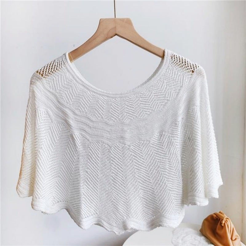 Knitted Shawl Lazy Turtleneck Scarf Fashion Cheongsam Outer Rope Air Conditioning Room Small Shawl Cervical Spine Protection Wave Blouse White (send brooch)