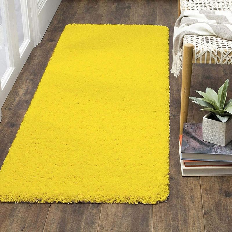 FIASCO Shaggy Floor Carpets for Living Room Elegant Bed Side Runner Modern Carpets for Bedroom Drawing Room Kids Room Soft Sofa Carpets for Living Room Size 2X6 Yellow