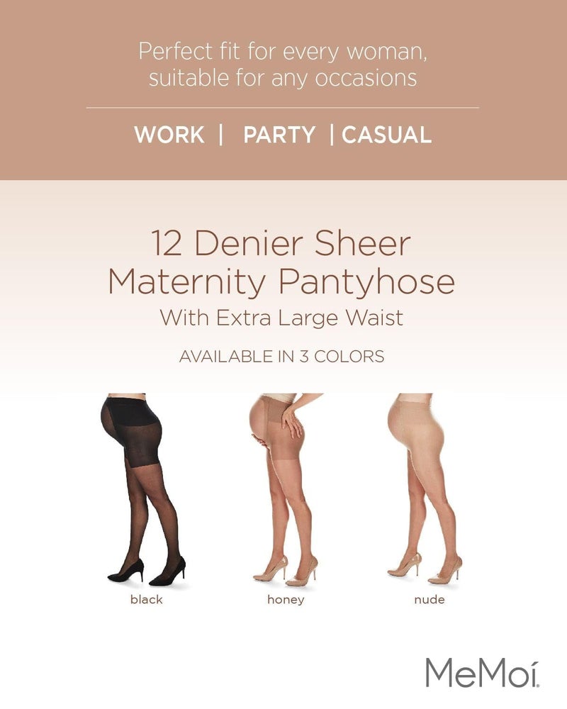 MeMoi Maternity Sheer Pantyhose for Women, Extra Large Waist Pregnancy Shapewear, 12 Denier - Sizes Small to Q2, Nude, Small/Medium - Image 2