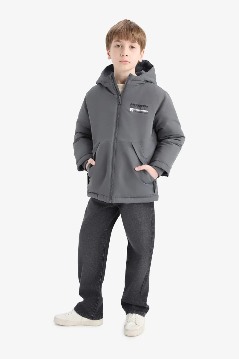 ديفاكتو Boy Hooded Water Repellent Zippered Pockets Puffer Jacket