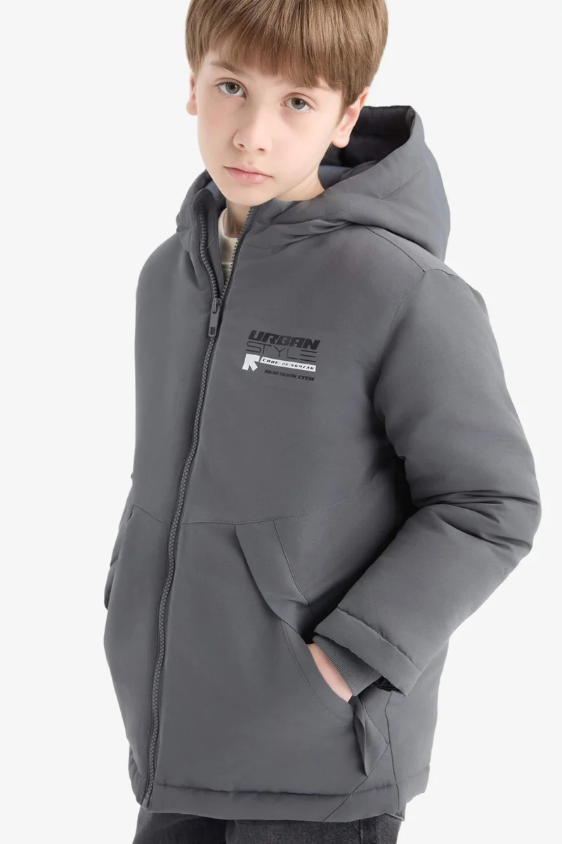 ديفاكتو Boy Hooded Water Repellent Zippered Pockets Puffer Jacket