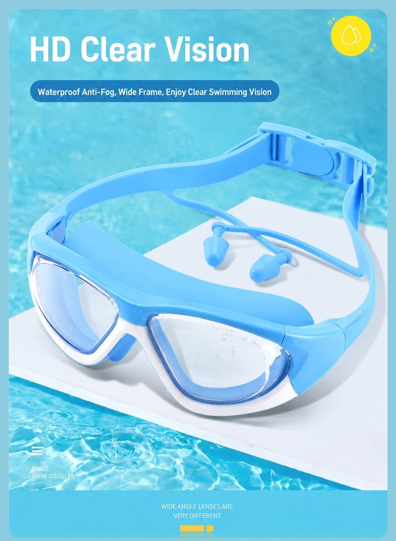 BELANO Swimming Goggles for Kids,  4pcs Anti-Fog HD Wide Vision Swim Goggles Set with Swimming Cap, Nose Clip, Storage Bag Set, Cute Swimming Accessories for Boys - Image 2