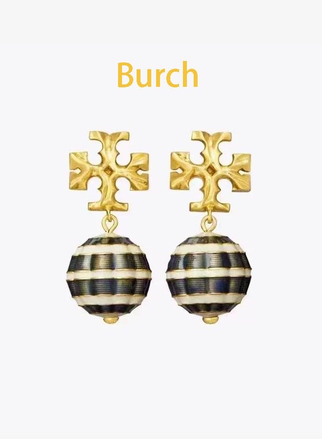 Burch Women's blue and white exotic earrings, stud earrings, double T classic logo, exquisite, small and elegant - Image 2