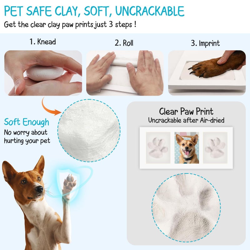 Seencool Paw Print Frame Kit, Dog Paw Print Kit with No Toxic Clay & No Mess Ink Pad, Pet Paw Print Impression Kit with Customization Tool, Wooden Pet Memorial Frame,DIY Dog Lover Gifts - Image 4