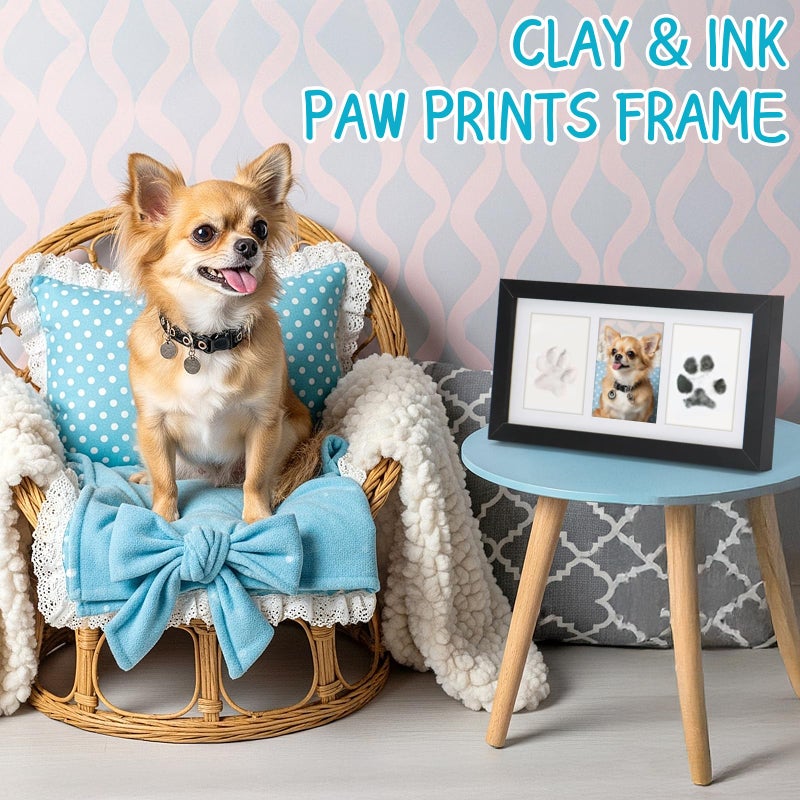 Seencool Paw Print Frame Kit, Dog Paw Print Kit with No Toxic Clay & No Mess Ink Pad, Pet Paw Print Impression Kit with Customization Tool, Wooden Pet Memorial Frame,DIY Dog Lover Gifts - Image 2