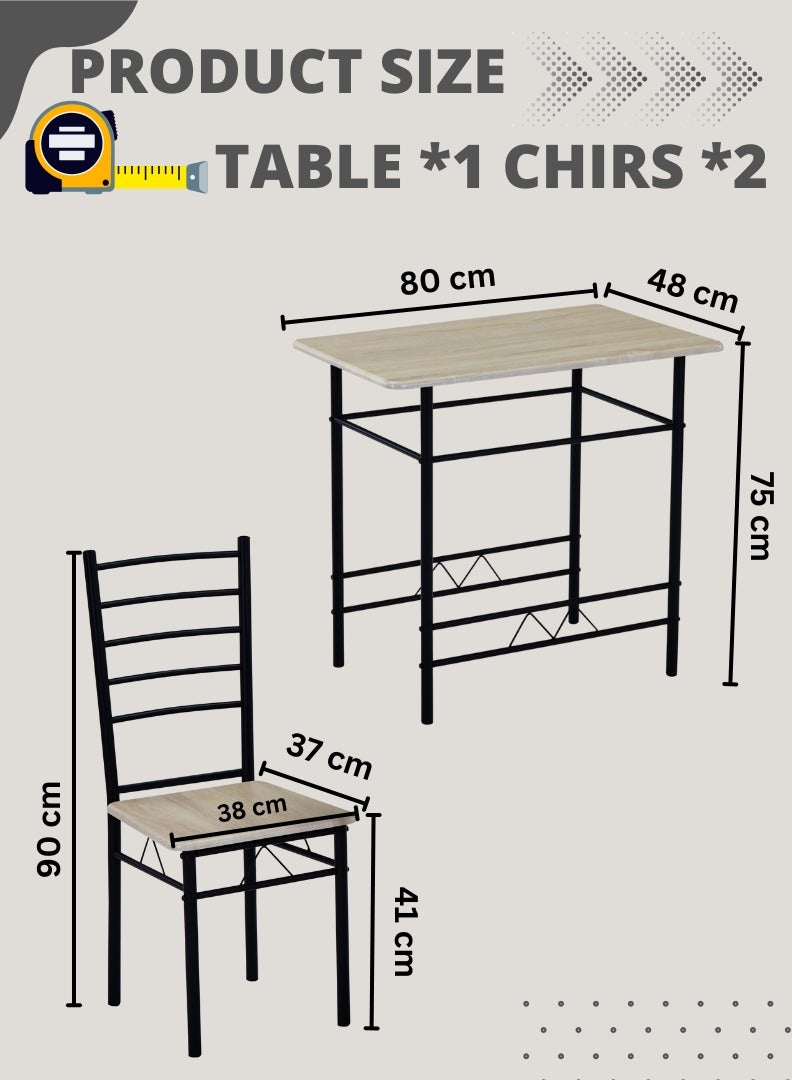 AFT 2-Seater Dining Table Set with 2 Chairs – Light Creamy Wood Finish Top & Black Metal Frame, Compact Dining Room Furniture, Table Size 80×48×75 cm, Chair Size 38×37×90 cm - Image 3