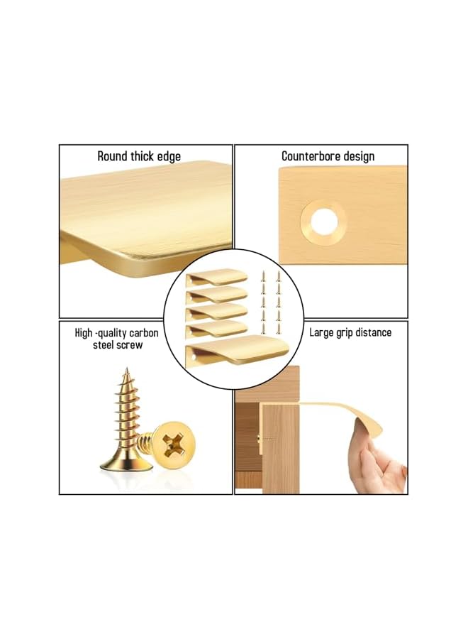 PROMASS 5PCS Brushed Gold Cabinet Drawer Pulls, 3.15" Modern Gold Kitchen Cabinet Handles Sleek Gold Cabinet Tab Pulls Minimalist Drawer Pulls Hidden Tab Cabinet Pulls Concealed Tab Pulls for Closet Door - Image 2