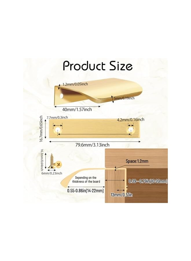 PROMASS 5PCS Brushed Gold Cabinet Drawer Pulls, 3.15" Modern Gold Kitchen Cabinet Handles Sleek Gold Cabinet Tab Pulls Minimalist Drawer Pulls Hidden Tab Cabinet Pulls Concealed Tab Pulls for Closet Door - Image 3