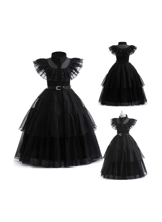 AUTOYSUR Wednesday Adams Black Dance Dress with Belt, Wednesday Cosplay Dress, Pretend Party Costumes, Kids Wednesday Family Costumes, Cosplay Princess Costume - Image 3