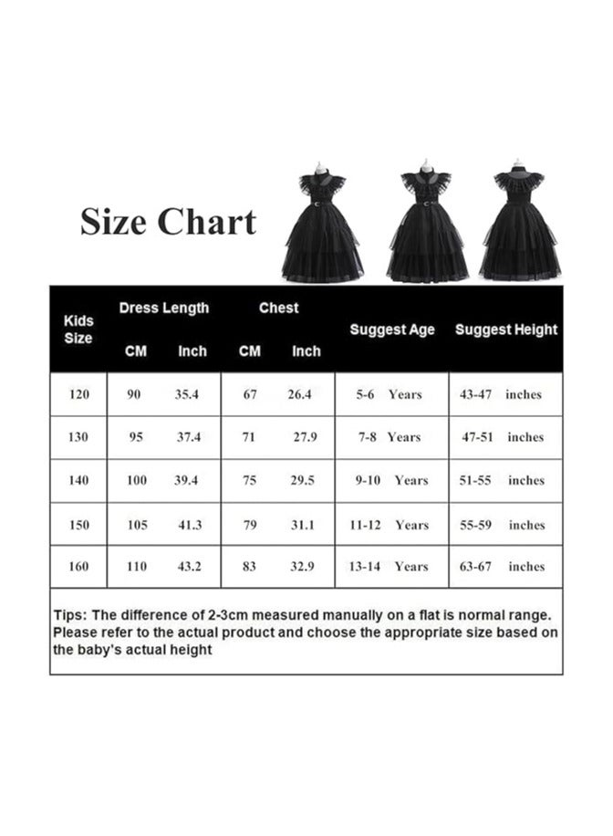 AUTOYSUR Wednesday Adams Black Dance Dress with Belt, Wednesday Cosplay Dress, Pretend Party Costumes, Kids Wednesday Family Costumes, Cosplay Princess Costume - Image 4