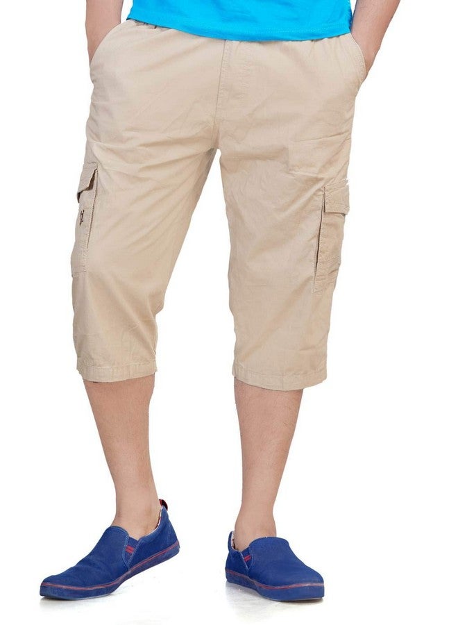 0-Degree 0-DEGREE Men's Regular Fit Three Quarter Shorts Beige 34 Inch Waist - Image 1
