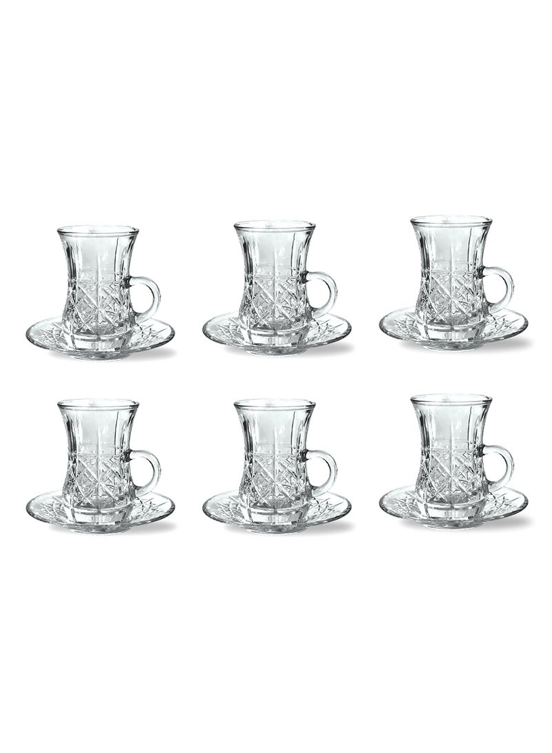 Feelings Glass Tea Cup and Saucer Set, 12 Pieces, 110 ML  - Image 1