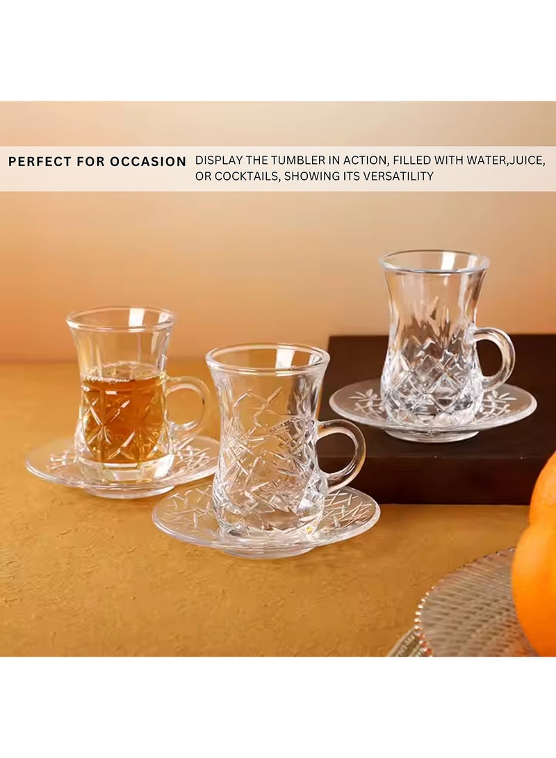 Feelings Glass Tea Cup and Saucer Set, 12 Pieces, 110 ML  - Image 4