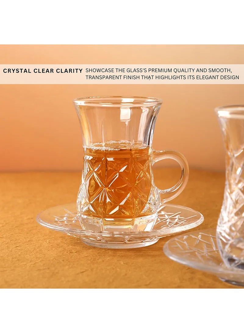 Feelings Glass Tea Cup and Saucer Set, 12 Pieces, 110 ML  - Image 3