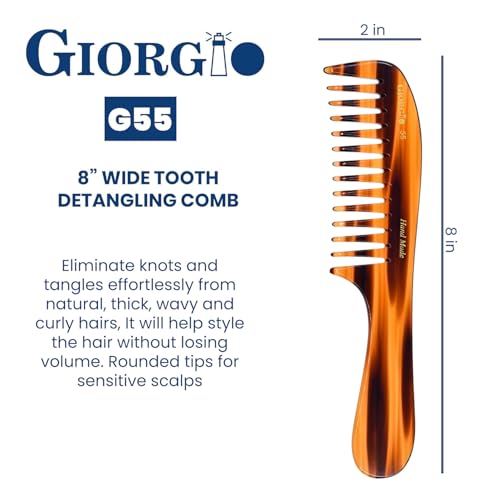 Giorgio G55 Wide Tooth Comb for Wet Hair Detangling, Hair Combs for Thin to Medium Thickness Hair Detangler, Hair Combs for Women, Handmade Large Tooth Rake Comb Saw-Cut and Hand Polished - Image 3