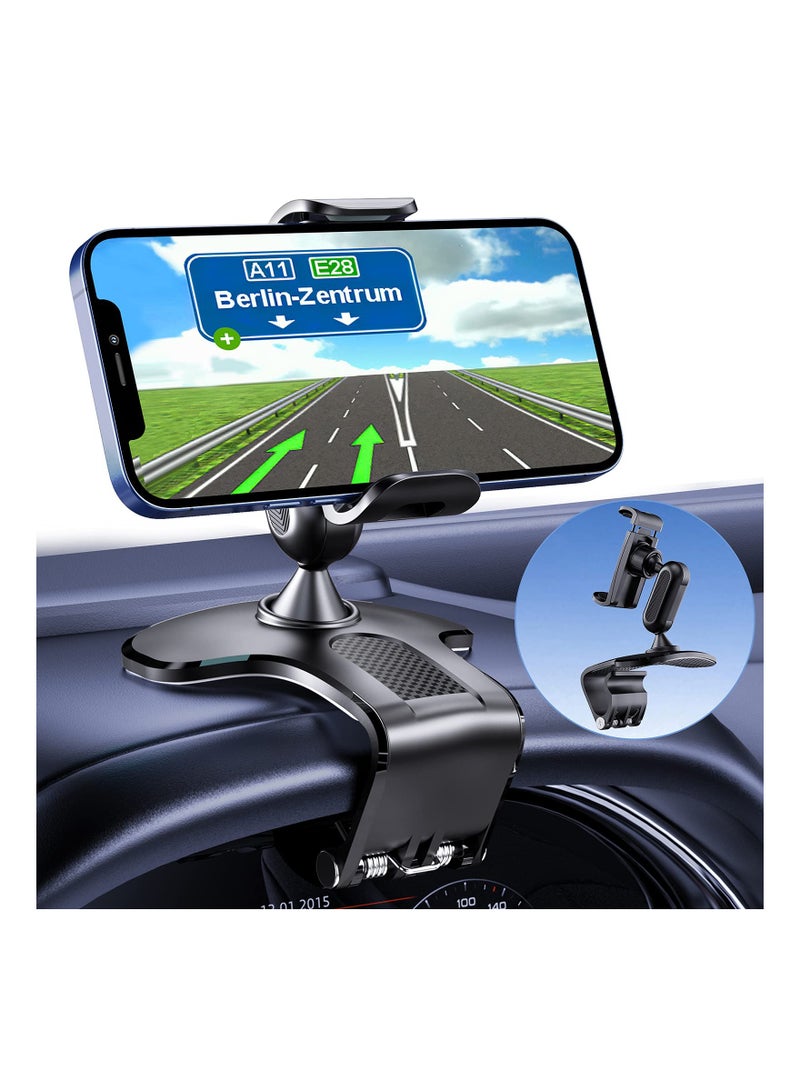 SYOSI 360 Degree Rotation Cell Phone Holder, Dashboard Car Clip Mount Stand Versatile Rotation Phone Holder Car Phone Holder with Clip Mount Car Interior Cell Phone Holder for 4 to 7 inch Smartphone (Black) - Image 1