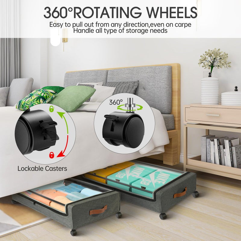 Yecaye Under Bed Storage with Wheels, 4 Pack 60L Under Bed Rolling Storage with Clear Window & Label, Underbed Storage Containers, Rolling Under Bed Metal Drawer for Clothes, Shoes, Books - Image 4