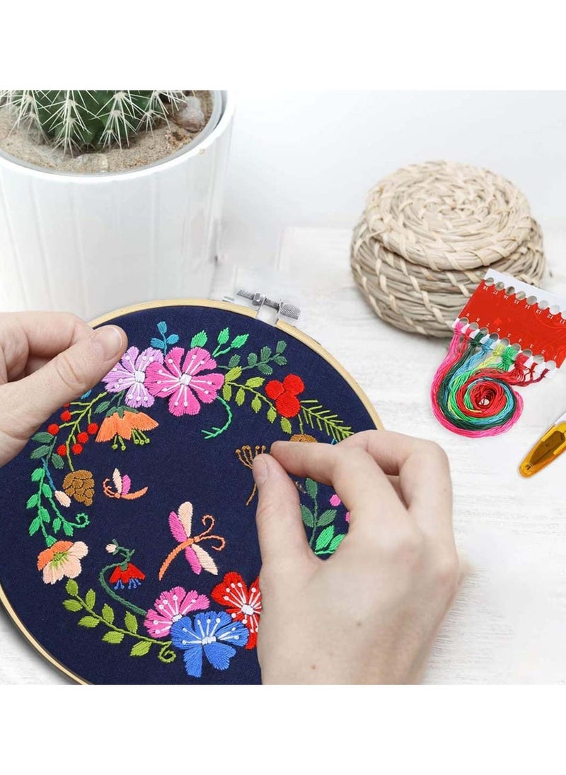 SYOSI - Full Range Embroidery Starter Kit with Pattern and Instructions Including Cloth Botanical Garden 20cm Bamboo Hoop Color Threads Tools - Image 1