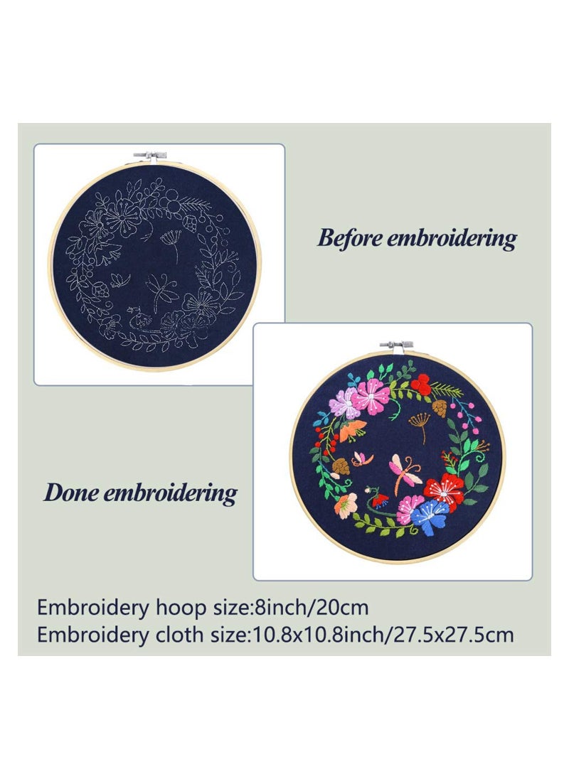 SYOSI - Full Range Embroidery Starter Kit with Pattern and Instructions Including Cloth Botanical Garden 20cm Bamboo Hoop Color Threads Tools - Image 1